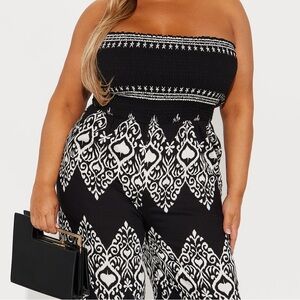 Fashion Nova Black and White Strapless Jumpsuit